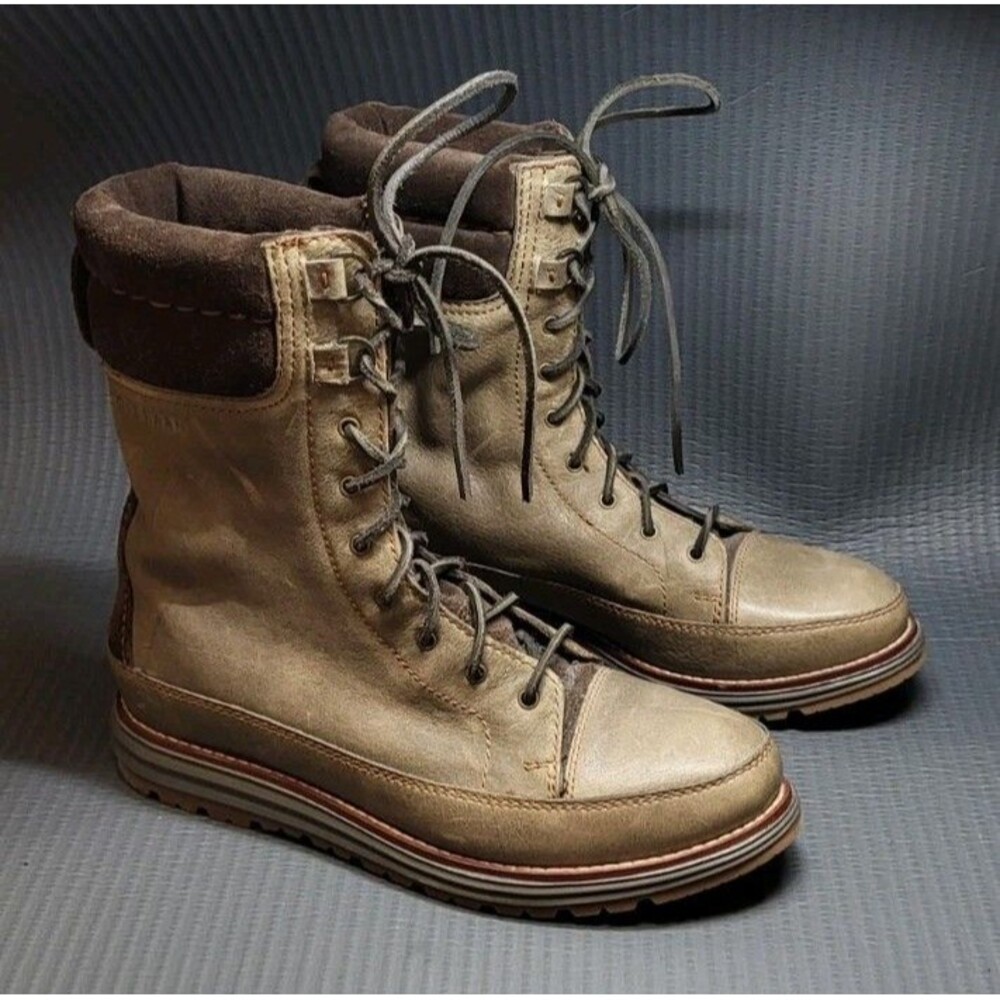 Cole Haan Lockridge Boots Women Size 9.5 Brown Waterproof Leather Combat Hiker